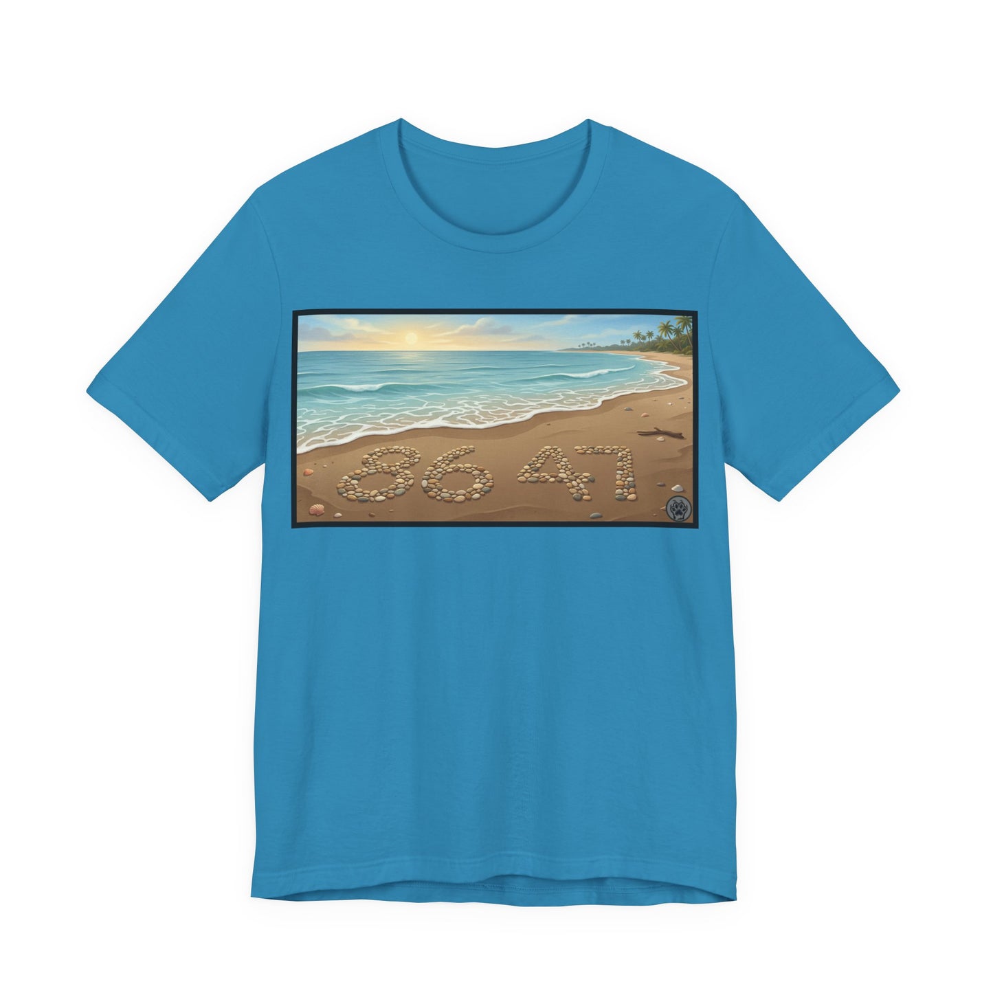 A Nice Day At The Beach - Horizontal V2 - Beach Sunset T-Shirt with '86 47' Sand Art – Coastal Vacation Tee