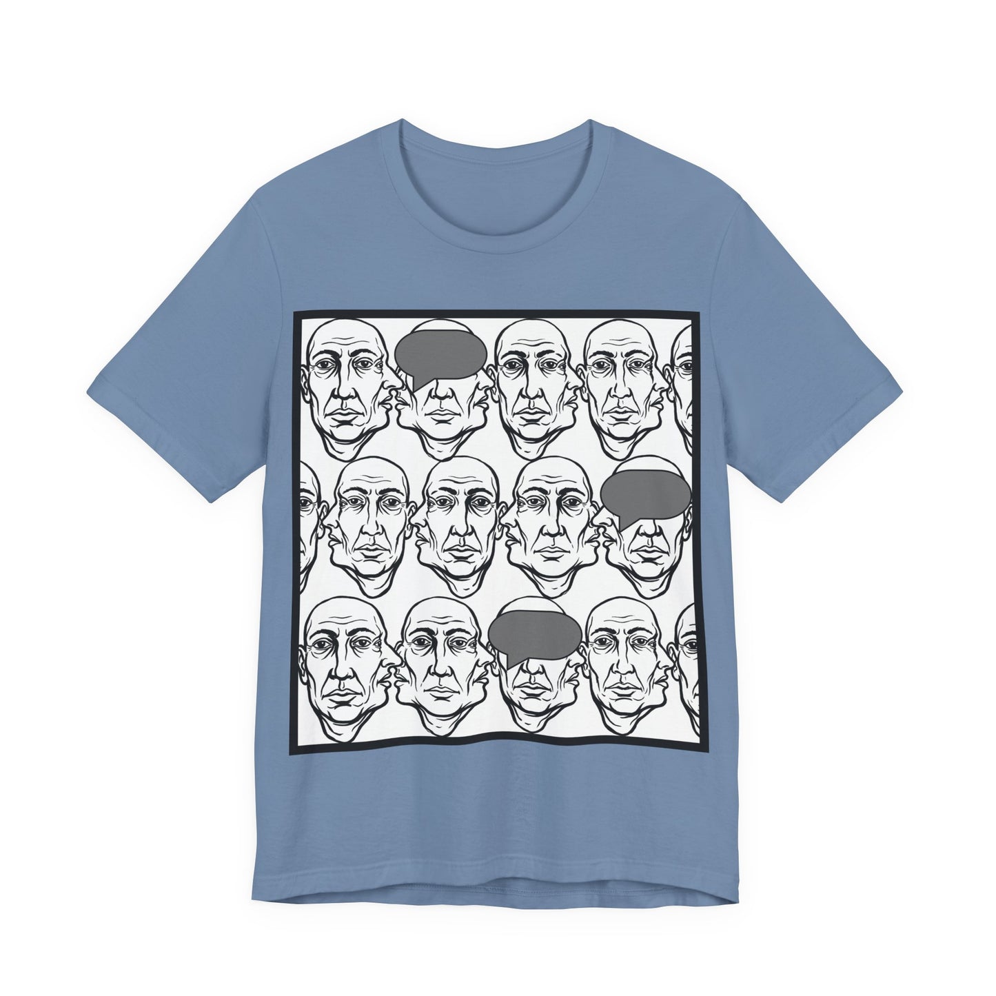 HotGossip - BlindedByGossip - Abstract Faces Pattern T-Shirt — Monochrome Repeating Portrait Graphic Tee