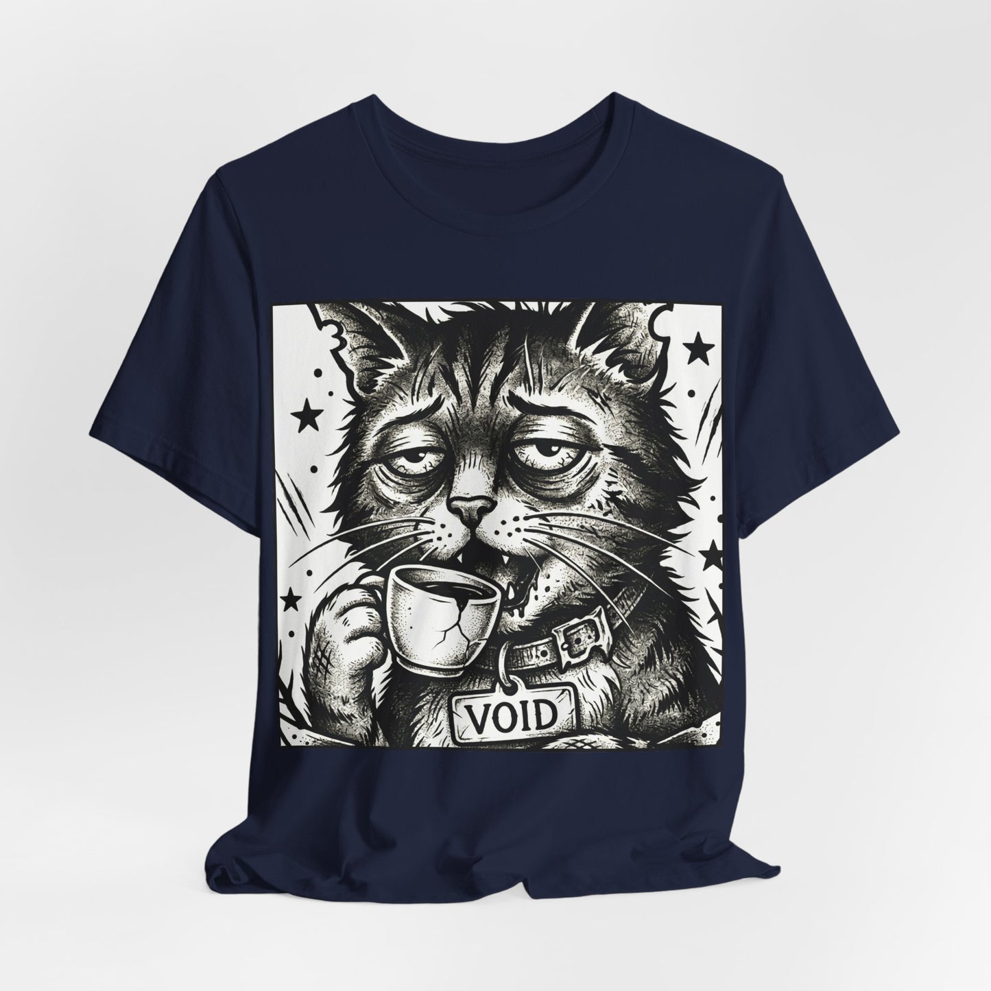 VOID - The Original Void Cat Tee — Tired Moody Cat Drinking Coffee Graphic T-Shirt