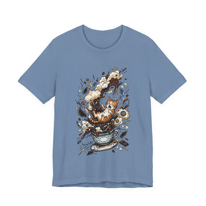 VOID - Cat Coffee Splash T‑Shirt — Cute Kitten Popping Out of Exploding Coffee Cup Tee