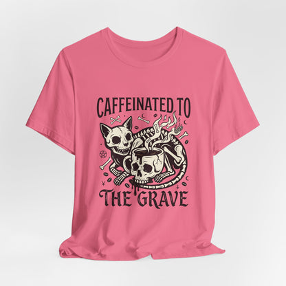 VOID - Caffeinated to the Grave Tee — Gothic Skull & Cat Coffee Shirt