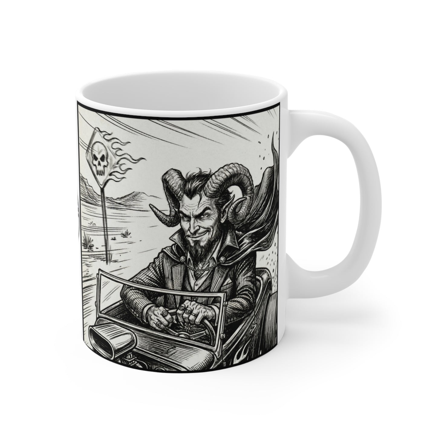 BLZB - HotRod - 11oz Mug Ambi Handle — Devil Driver Vintage Hot Rod Car Road Trip Design