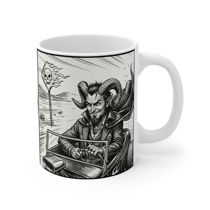 BLZB - HotRod - 11oz Mug Ambi Handle — Devil Driver Vintage Hot Rod Car Road Trip Design