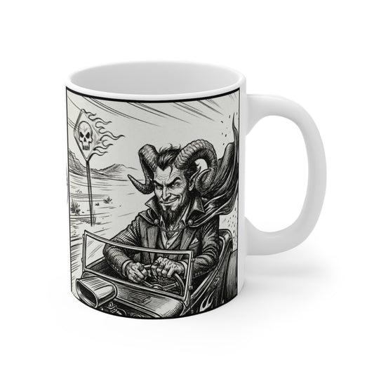BLZB - HotRod - 11oz Mug Ambi Handle — Devil Driver Vintage Hot Rod Car Road Trip Design