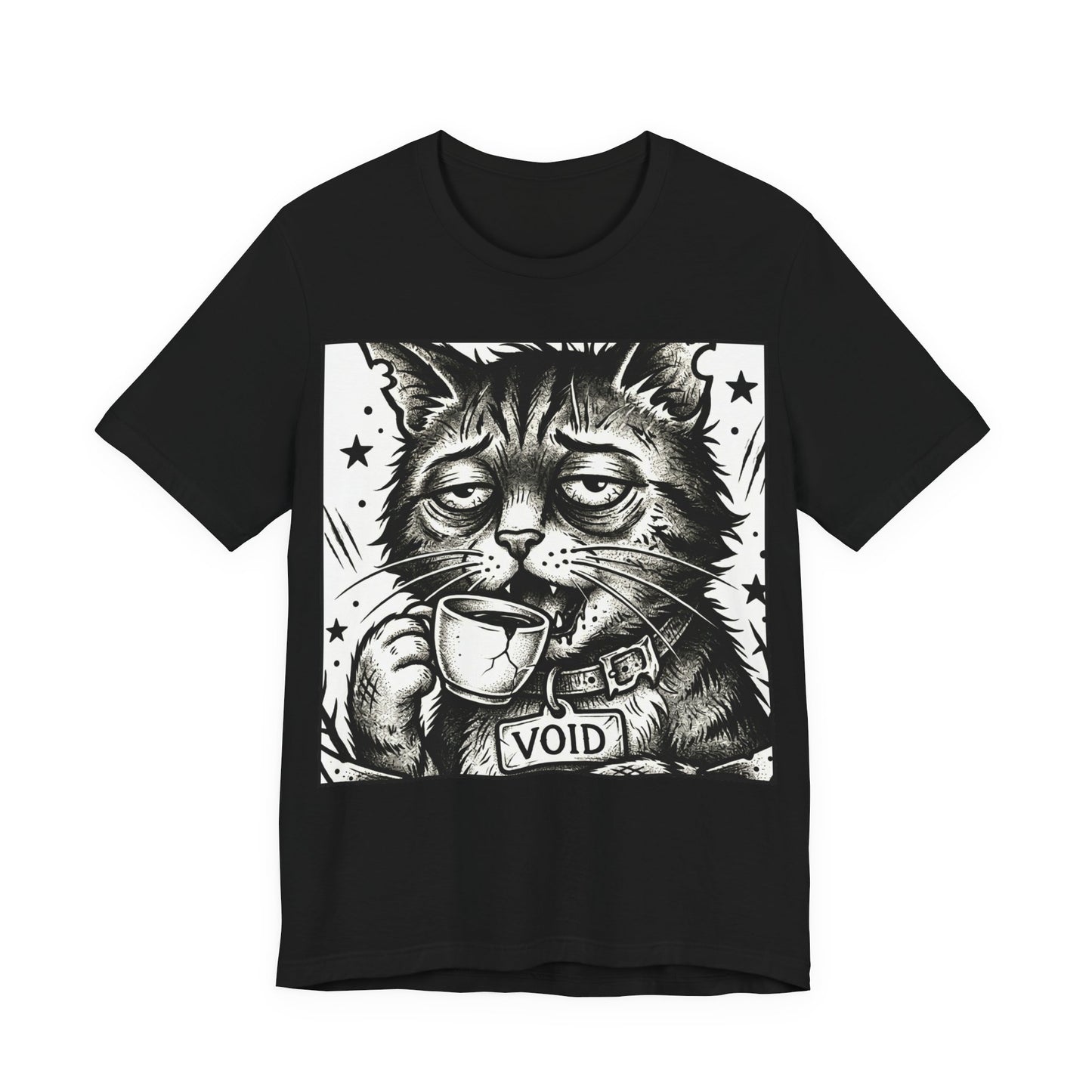 VOID - The Original Void Cat Tee — Tired Moody Cat Drinking Coffee Graphic T-Shirt