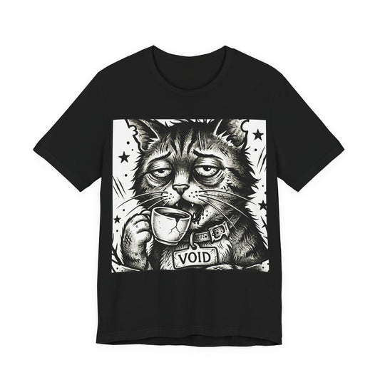VOID - The Original Void Cat Tee — Tired Moody Cat Drinking Coffee Graphic T-Shirt