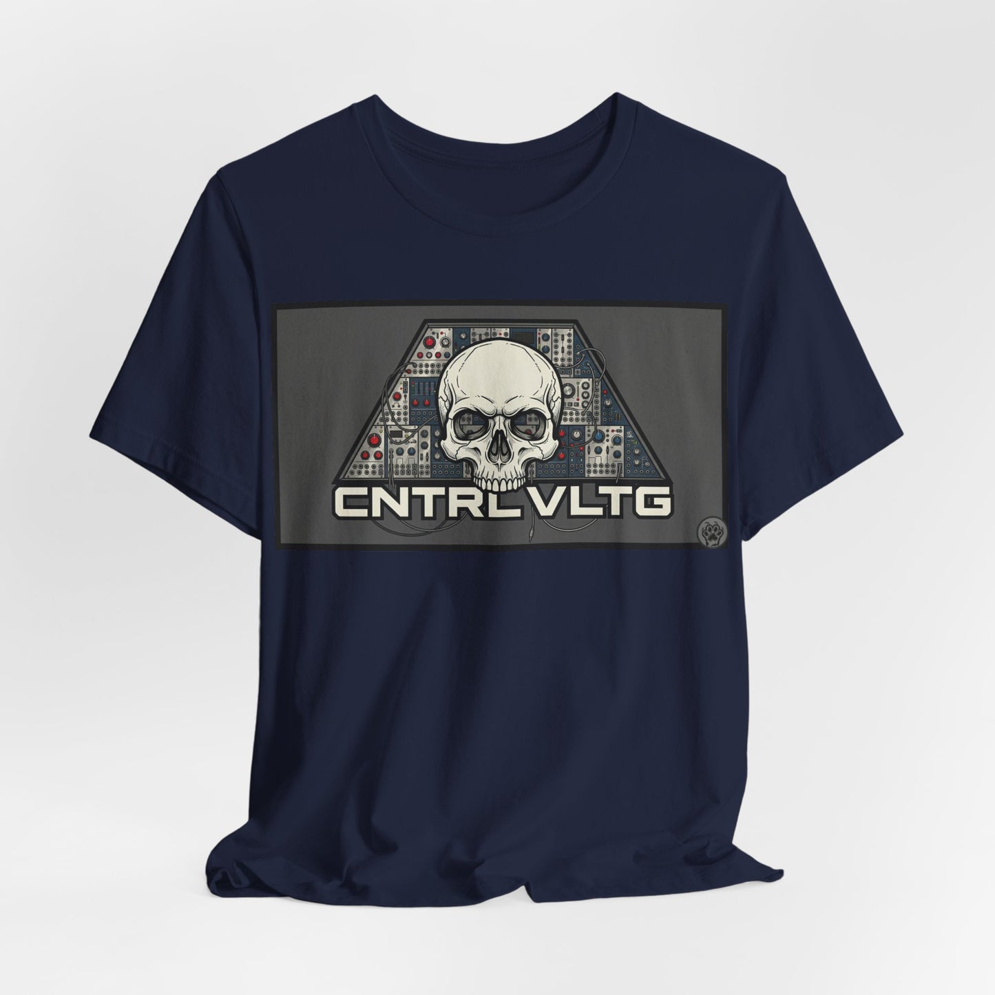 CV Control Voltage - TriBase Grey - Skull Modular Synth Analog Circuit 'CNTRL VLTG' Graphic Tee - Retro Tech Skull T-Shirt