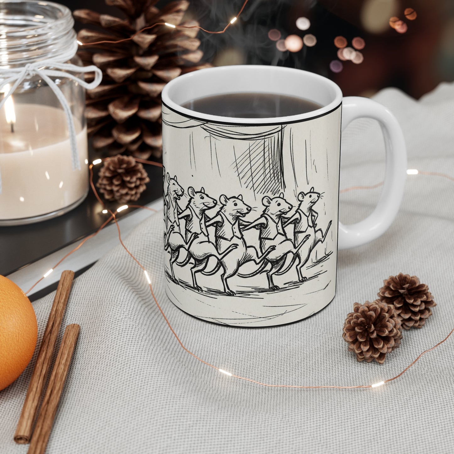 The Show Must Go On - 11oz Mug Ambi Handle - Dancing Rats Ceramic Mug — Cute and Funny
