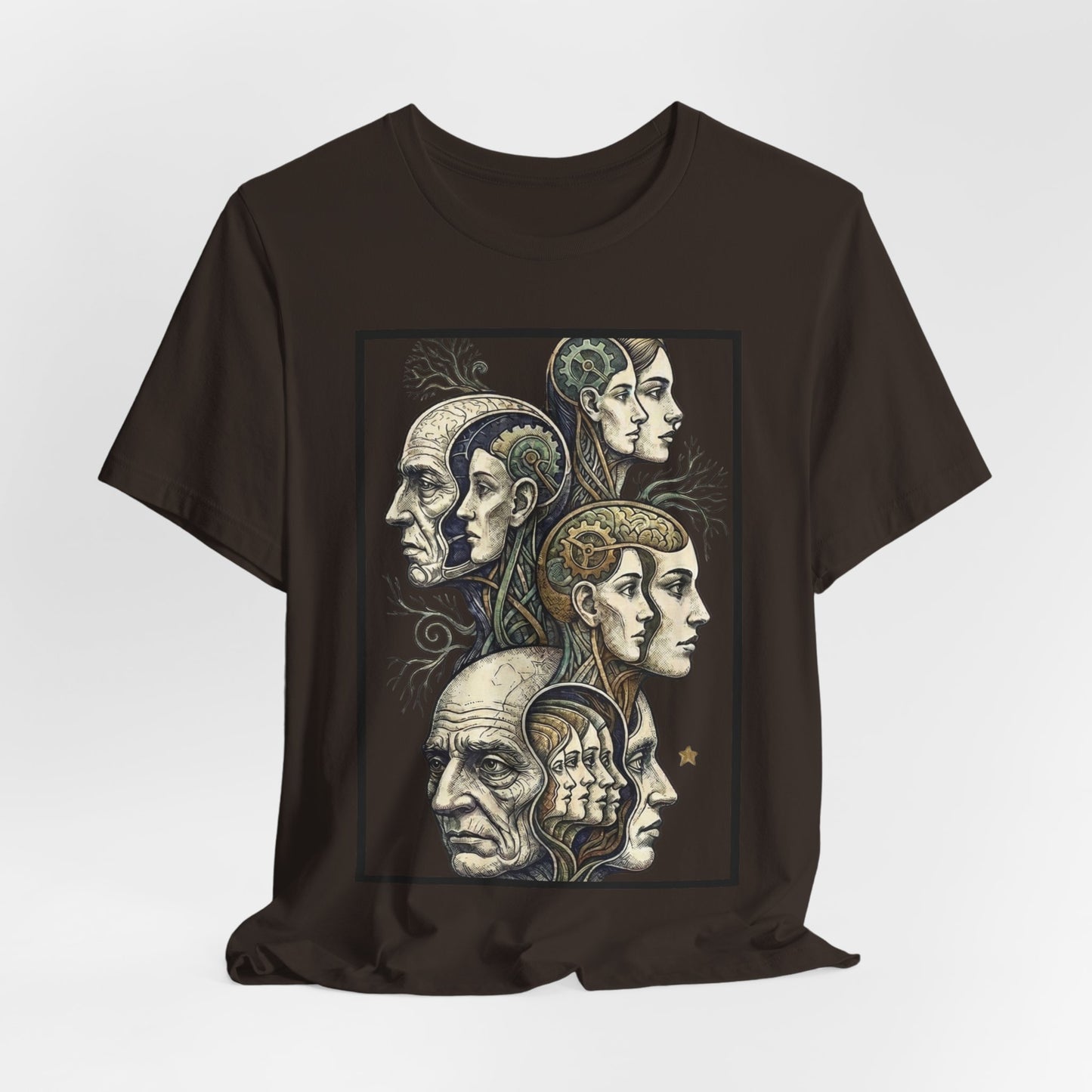 Family of Thought - Crop - Evolution of Minds T-Shirt — Surreal Human Faces Art Tee