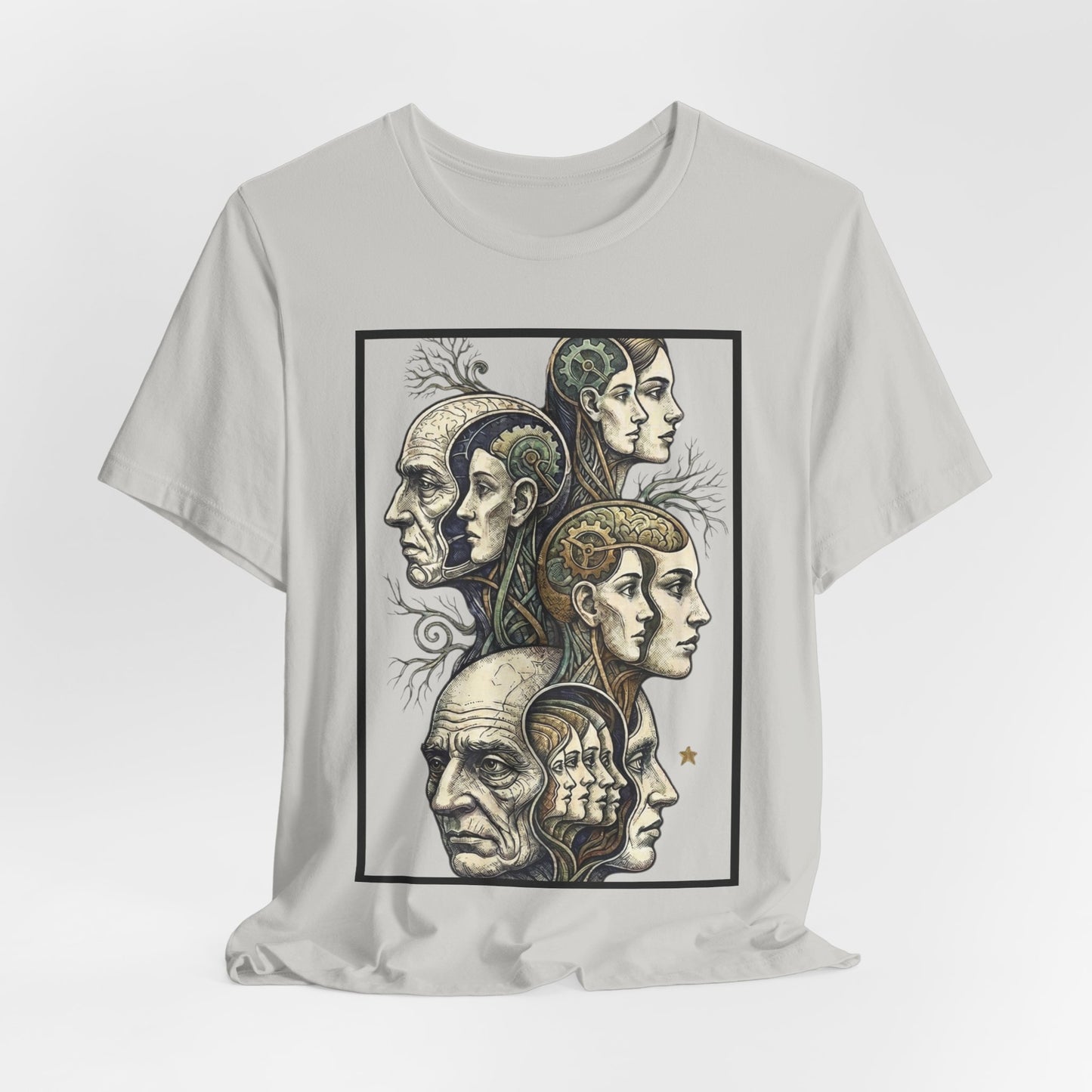 Family of Thought - Crop - Evolution of Minds T-Shirt — Surreal Human Faces Art Tee