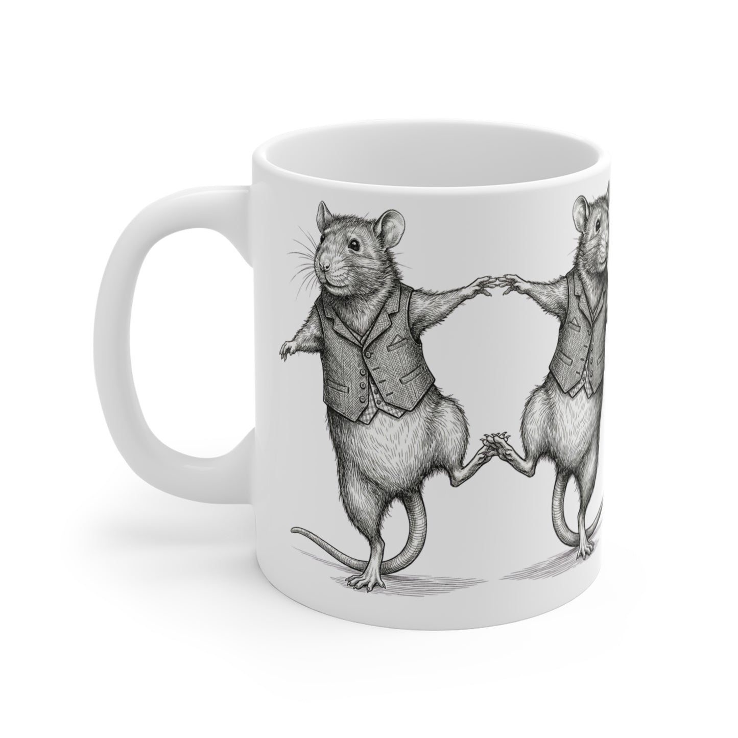 Ratney - Just A Little Dance - 11oz Mug Ambi Handle - Cute Adorable Dancing Rats – Whimsical Vintage Rodent Illustration
