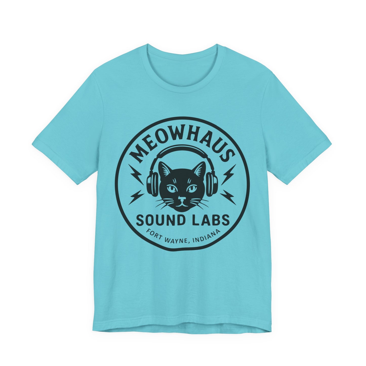 Meowhaus Sound Labs Cat Logo Tee - Large Clear Logo - Fort Wayne Indiana Audio Sound Music Recording Production Studio