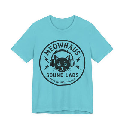 Meowhaus Sound Labs Cat Logo Tee - Large Clear Logo - Fort Wayne Indiana Audio Sound Music Recording Production Studio