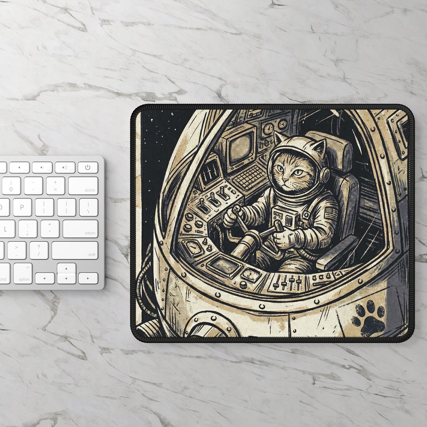 SpaceCat - Coming to the Rescue! - Astronaut Cat Gaming Mouse Pad — Space Pilot Cat Desk Mat