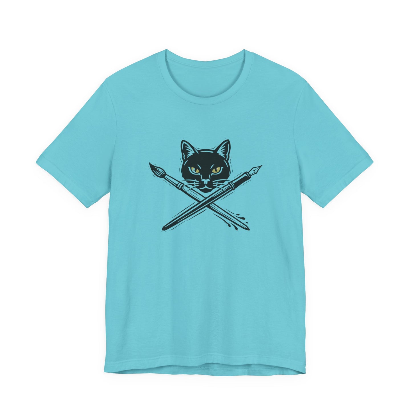 Creative Cat Version 2 - Artist Cat T-Shirt — Black Cat with Crossed Paintbrushes Graphic Tee