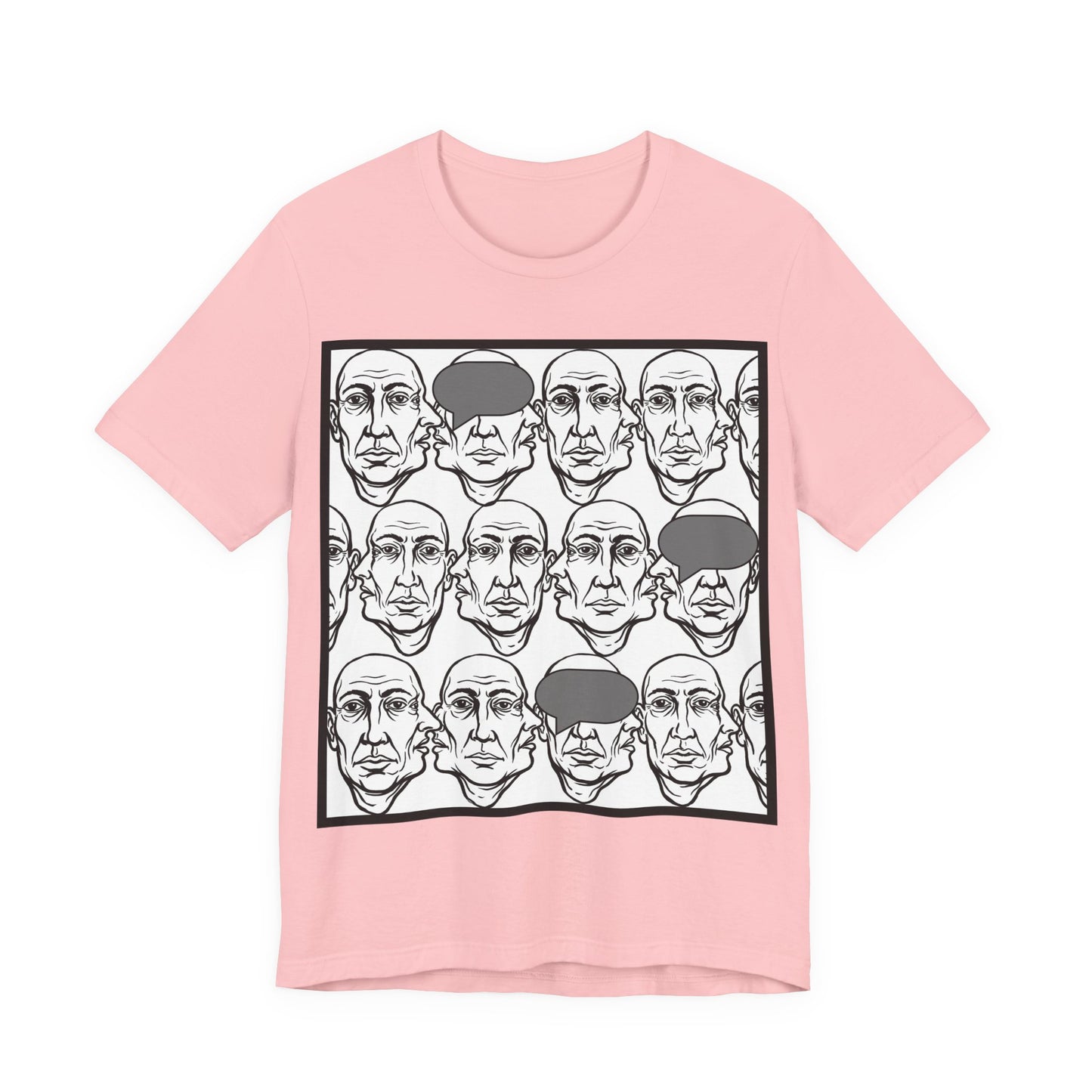 HotGossip - BlindedByGossip - Abstract Faces Pattern T-Shirt — Monochrome Repeating Portrait Graphic Tee