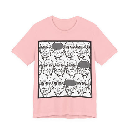 HotGossip - BlindedByGossip - Abstract Faces Pattern T-Shirt — Monochrome Repeating Portrait Graphic Tee