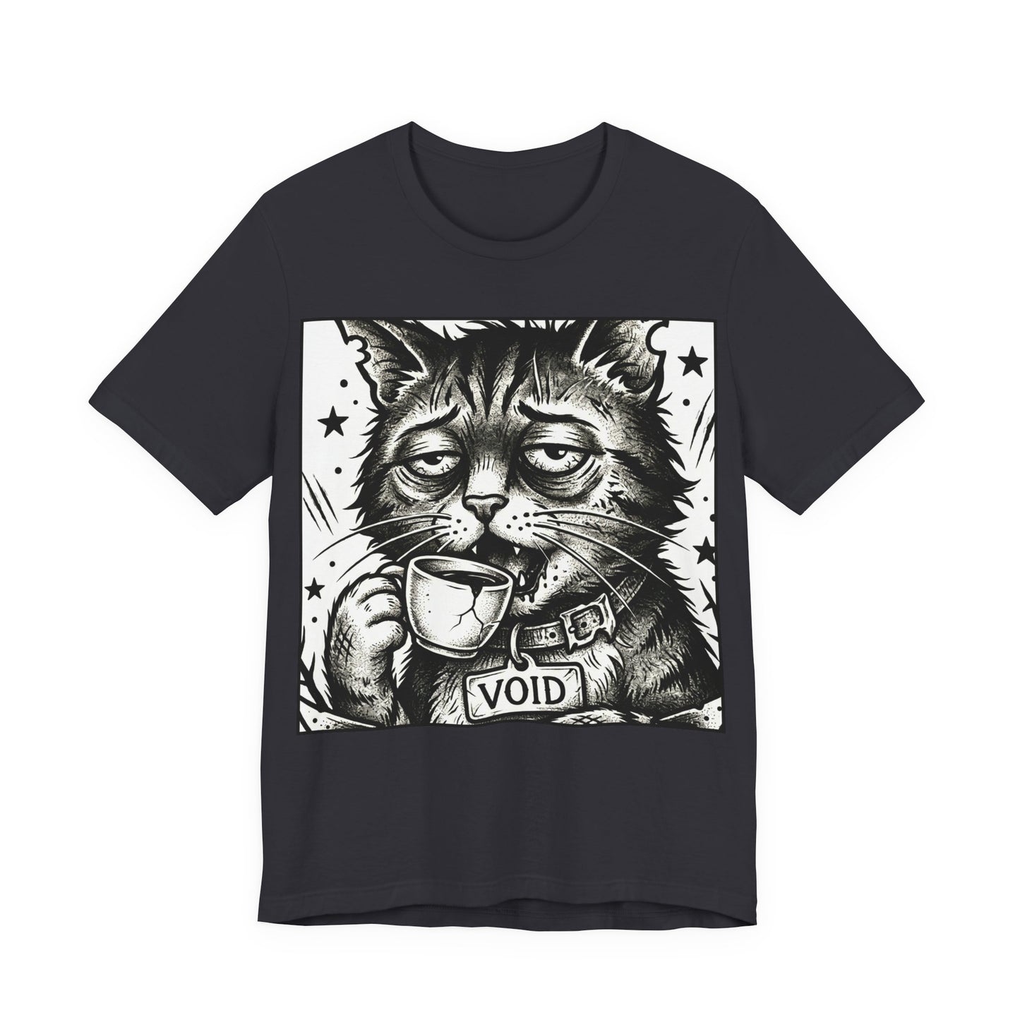 VOID - The Original Void Cat Tee — Tired Moody Cat Drinking Coffee Graphic T-Shirt