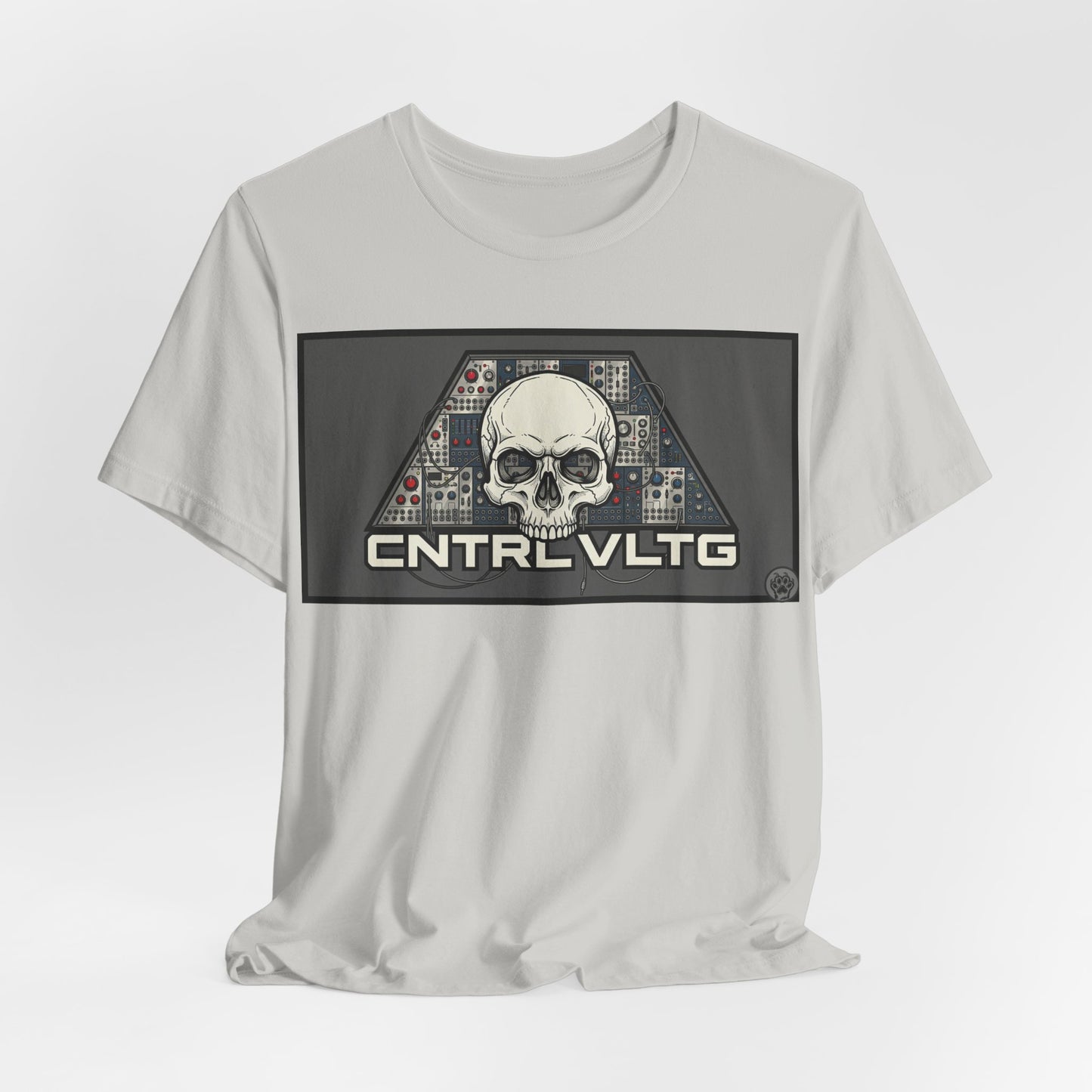 CV Control Voltage - TriBase Grey - Skull Modular Synth Analog Circuit 'CNTRL VLTG' Graphic Tee - Retro Tech Skull T-Shirt