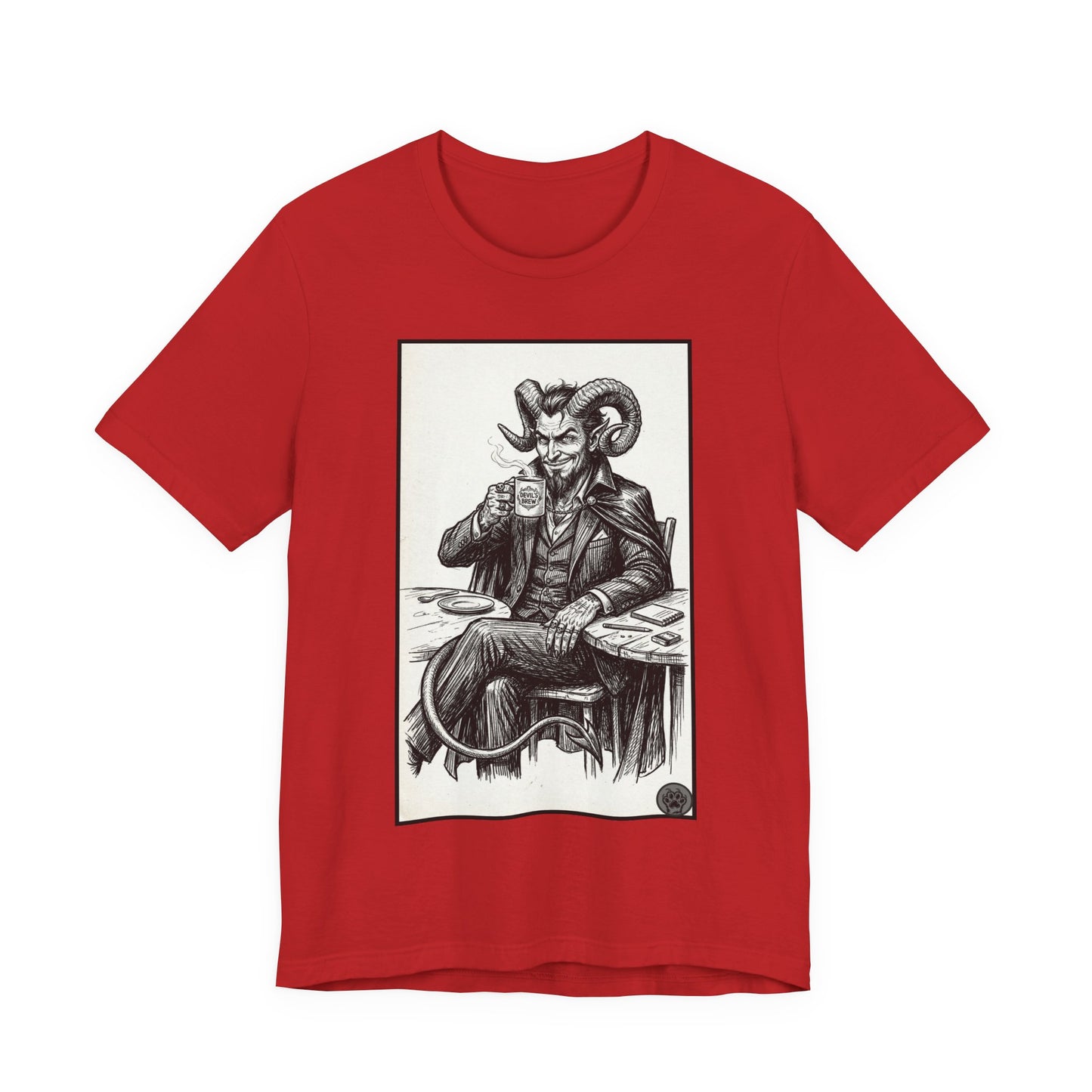 Devil's Brew - Coffee - Devil in a Suit Graphic Tee — Vintage Demon Illustration T-Shirt