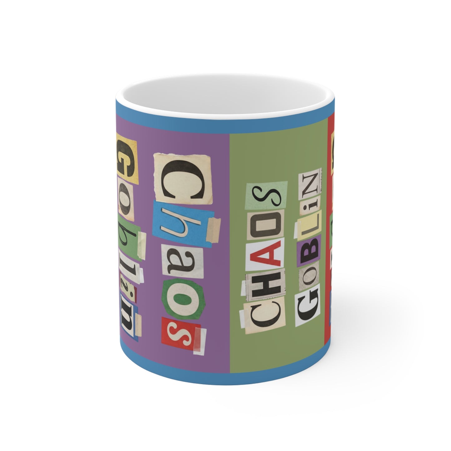 Chaos Goblin Mug — Funny Ransom-Note Style Coffee Cup