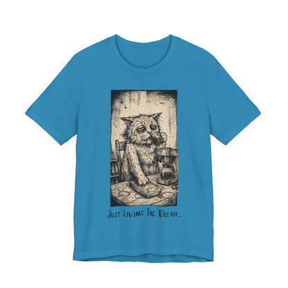 Scraps - Tired Cat Illustration Tee — "Just Living the Dream" Vintage Coffee Cat T-Shirt