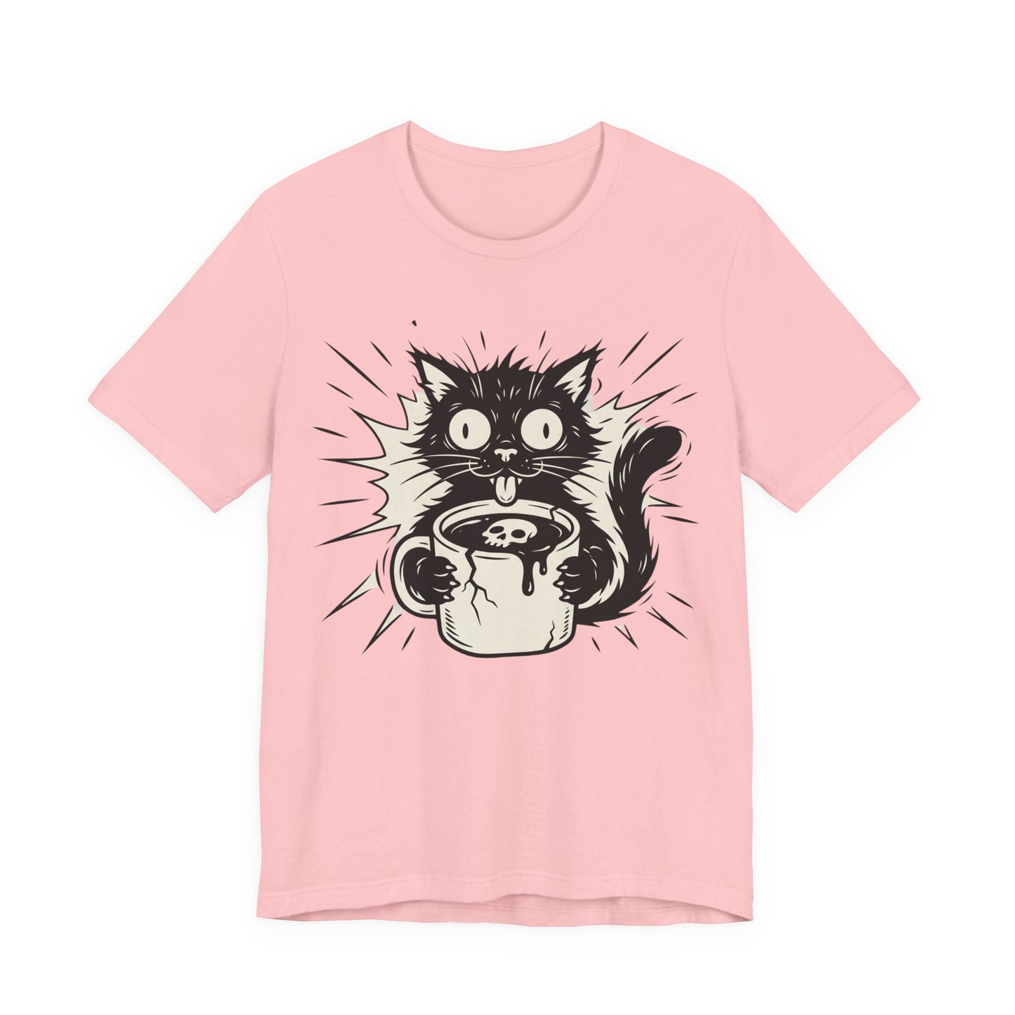 VOID - Cat & Coffee Tee — Cute Crazy Cat Holding Mug Graphic T-Shirt