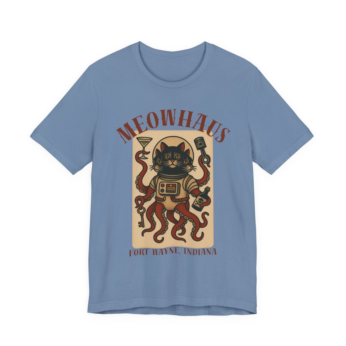 AlienCat Astronaut - Classic Tattoo Design Meowhaus Cat Octopus Tee — Fort Wayne, Indiana Retro Graphic T-Shirt