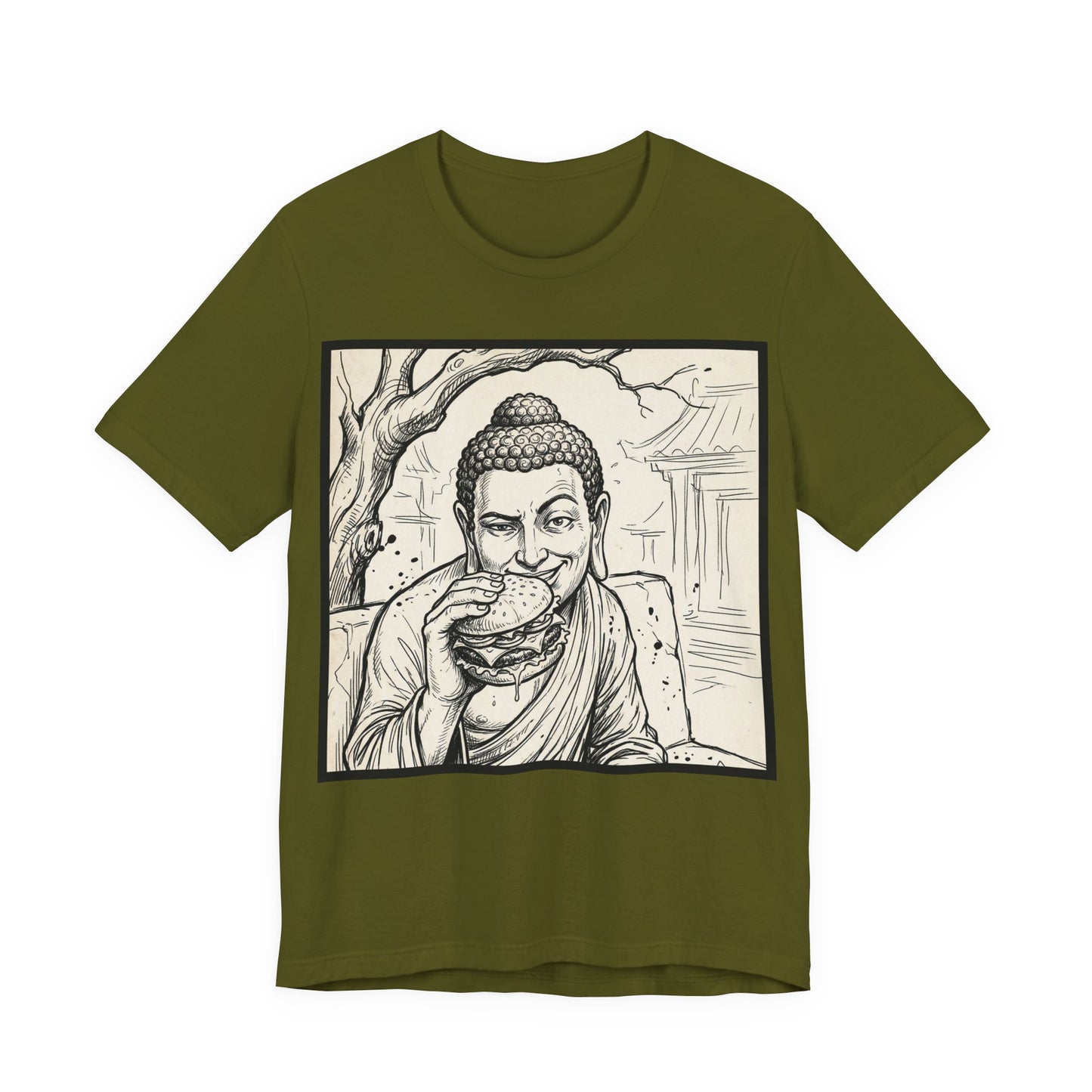 BadBuddha - Cheeseburger (Crop) - Buddha Eating A Delicious Juicy Cheeseburger Funny T‑Shirt Zen Humor
