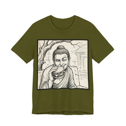 BadBuddha - Cheeseburger (Crop) - Buddha Eating A Delicious Juicy Cheeseburger Funny T‑Shirt Zen Humor