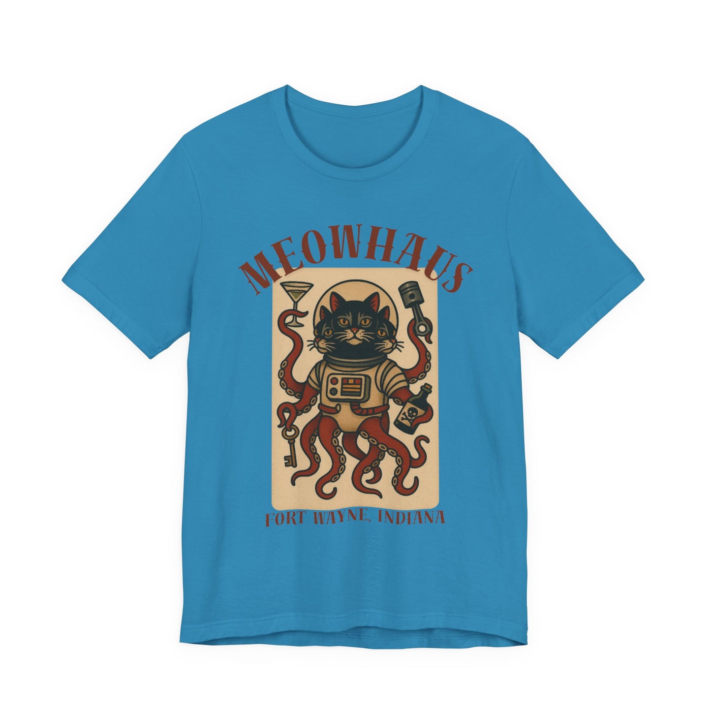 AlienCat Astronaut - Classic Tattoo Design Meowhaus Cat Octopus Tee — Fort Wayne, Indiana Retro Graphic T-Shirt
