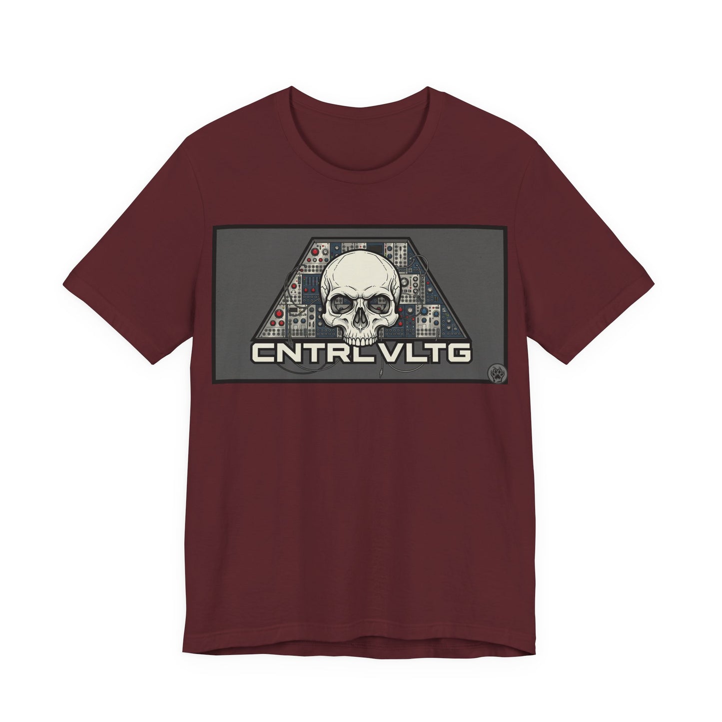 CV Control Voltage - TriBase Grey - Skull Modular Synth Analog Circuit 'CNTRL VLTG' Graphic Tee - Retro Tech Skull T-Shirt