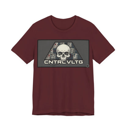 CV Control Voltage - TriBase Grey - Skull Modular Synth Analog Circuit 'CNTRL VLTG' Graphic Tee - Retro Tech Skull T-Shirt
