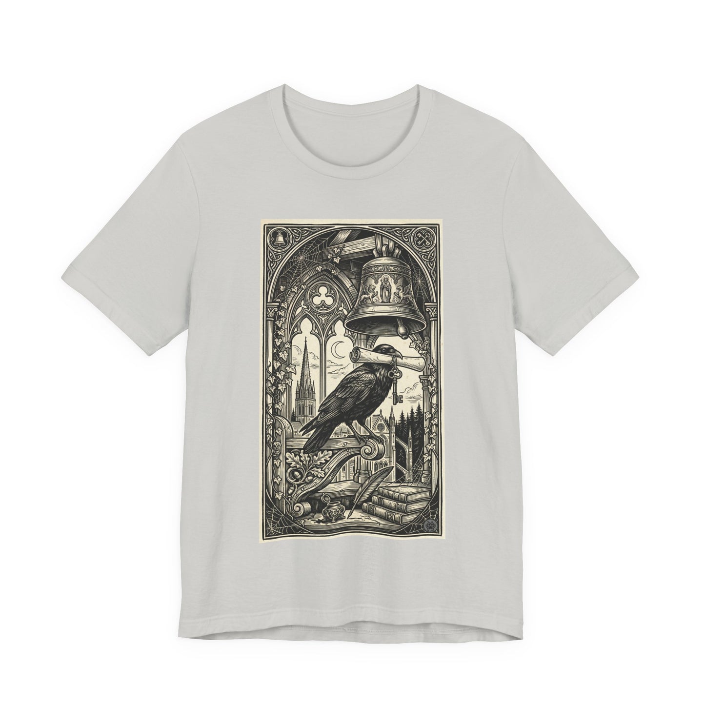 DarkArts Collection - Raven 1 - Raven & Bell Gothic Art T-Shirt – Vintage Raven Illustration Tee