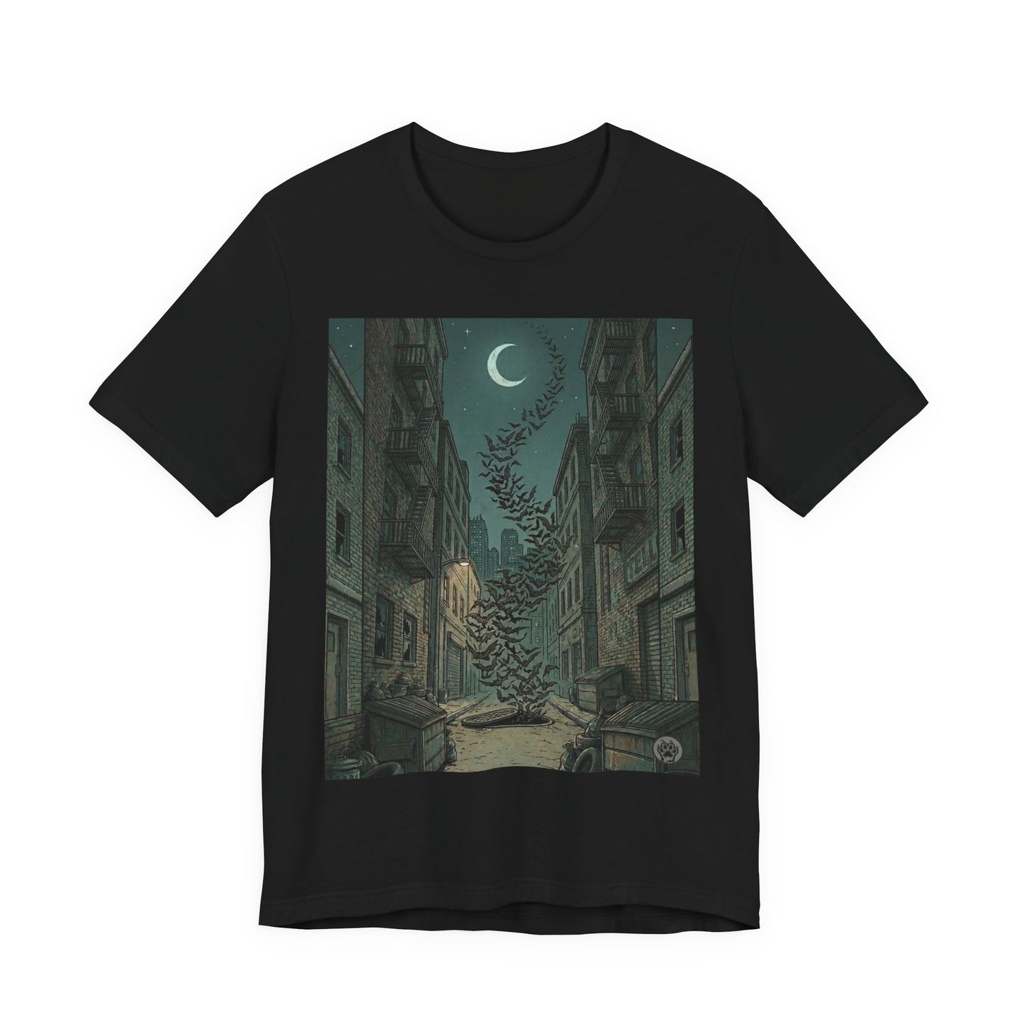 Bat's Night - Cityscape Moon T-Shirt — Surreal Crescent &  Street Art Tee