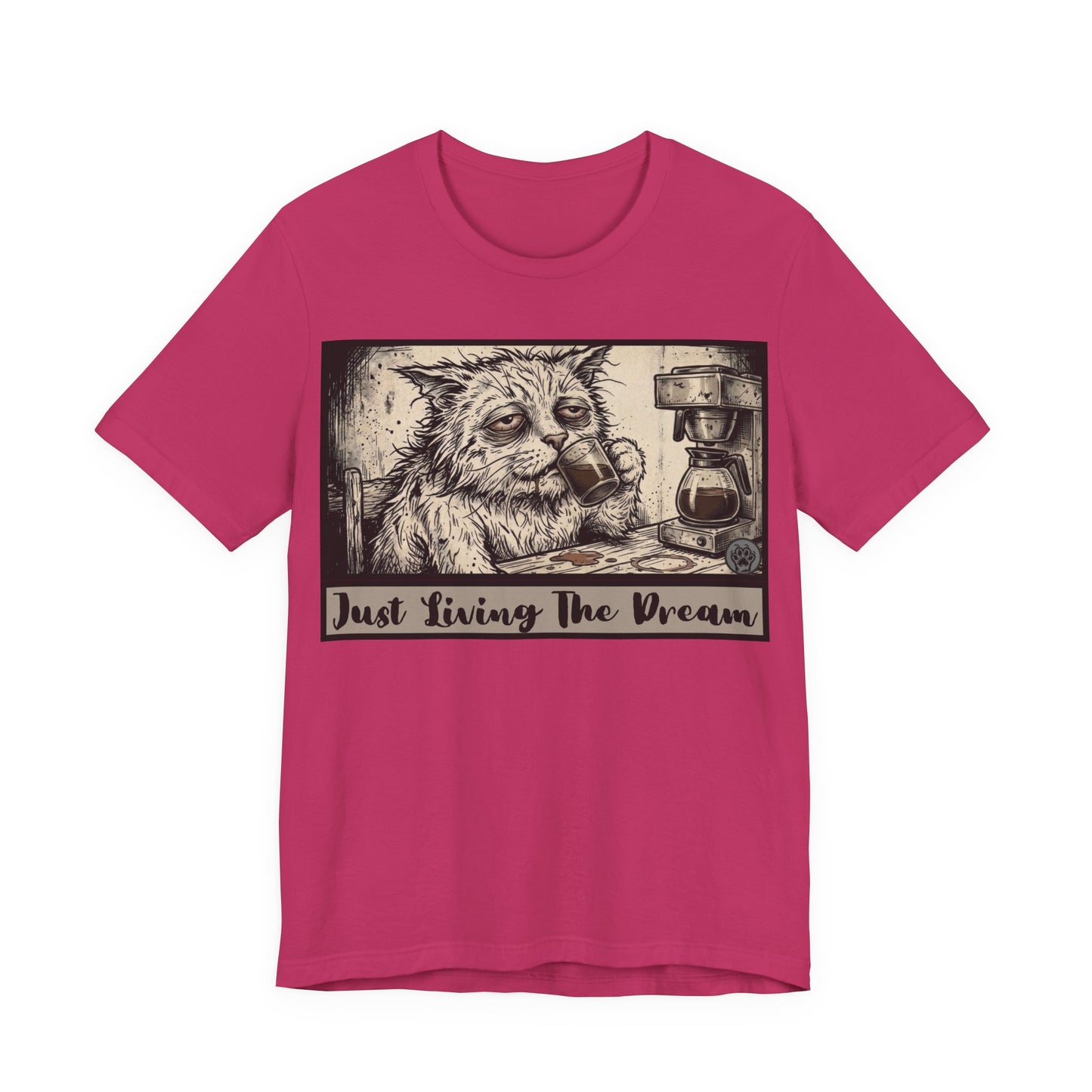 Scraps - Just Living The Dream - Tired Reluctant Morning Cat Tee — Vintage Cat Coffee T-Shirt