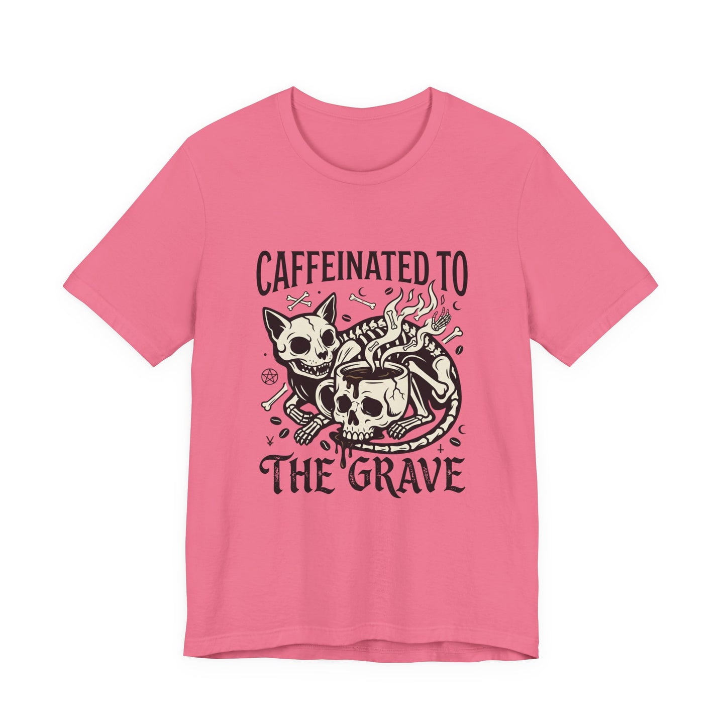 VOID - Caffeinated to the Grave Tee — Gothic Skull & Cat Coffee Shirt