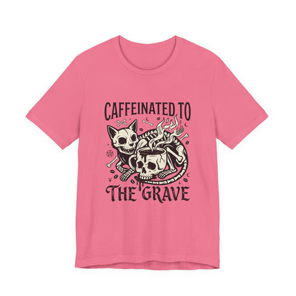 VOID - Caffeinated to the Grave Tee — Gothic Skull & Cat Coffee Shirt