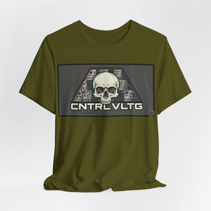 CV Control Voltage - TriBase Grey - Skull Modular Synth Analog Circuit 'CNTRL VLTG' Graphic Tee - Retro Tech Skull T-Shirt