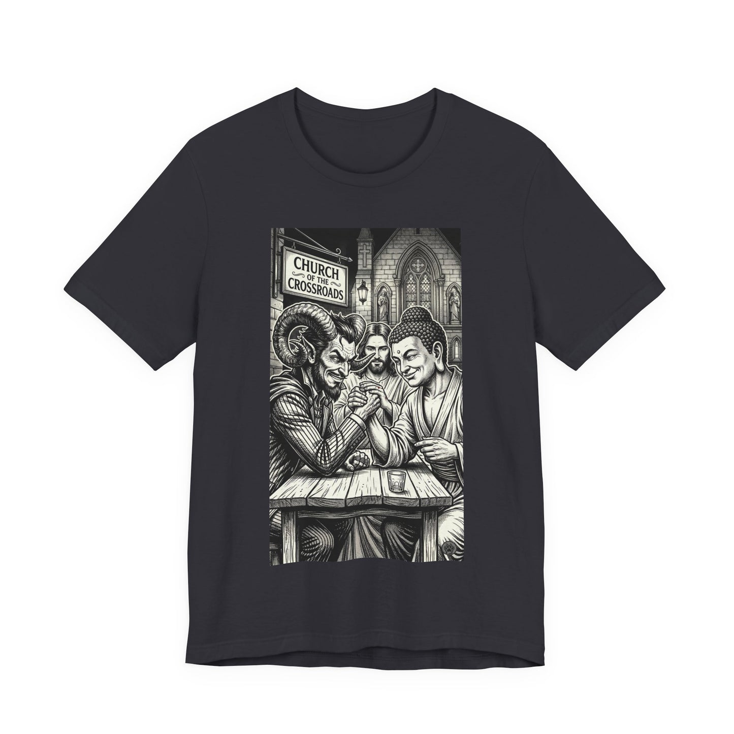 Crossroads T-Shirt — Religious Humor Satirical Arm Wrestling Graphic Tee