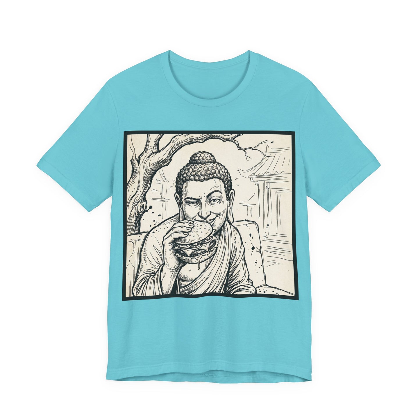 BadBuddha - Cheeseburger (Crop) - Buddha Eating A Delicious Juicy Cheeseburger Funny T‑Shirt Zen Humor