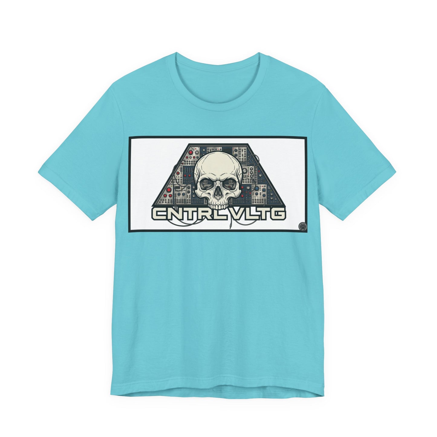 CV Control Voltage = TriBase White - Modular Synth Skull Analog Circuit Tee — “CNTRL VLTG” Retro Tech Graphic T-Shirt