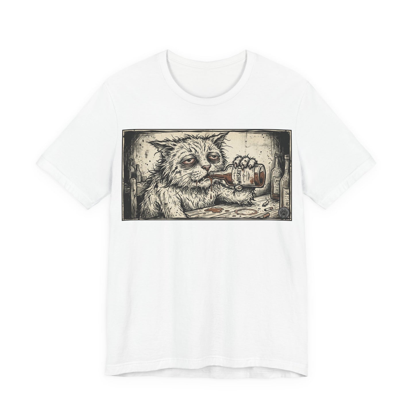 Scraps "Bad Day" - Cat Drinking Whiskey Graphic Tee — Vintage Drunk Depressed Cat T-Shirt