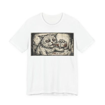 Scraps "Bad Day" - Cat Drinking Whiskey Graphic Tee — Vintage Drunk Depressed Cat T-Shirt
