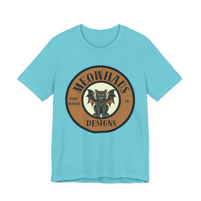 Meowhaus Designs Cat Circle Logo T-Shirt - Vintage Tattoo Cat-Bat Design