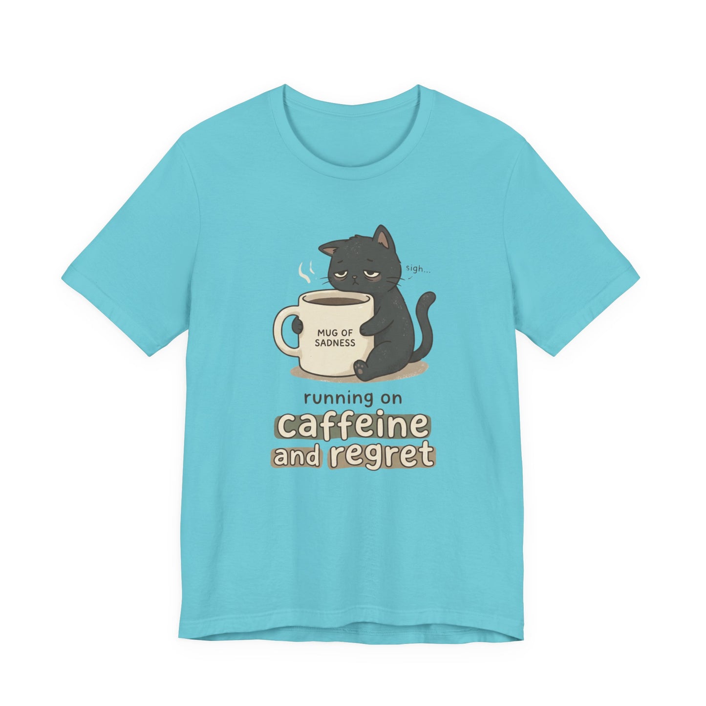 VOID - Caffeinated Cat Tee — "Running on Caffeine and Regret" Cute Coffee Cat Graphic T-Shirt