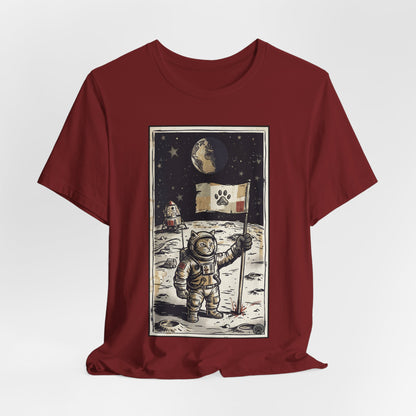 SpaceCat - Conquers The Moon! - Astronaut Cat Moon T-Shirt — Vintage Styled Space Kitty Flag Tee