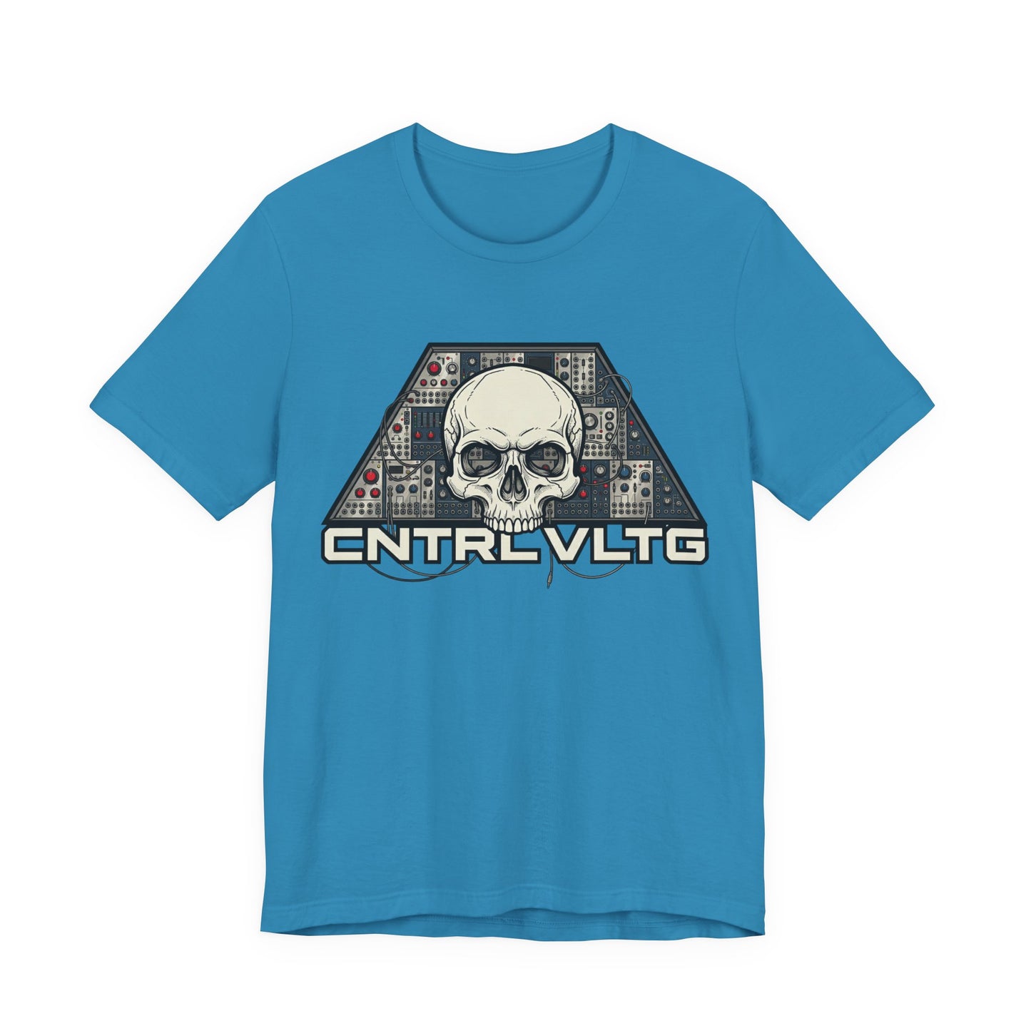 CV Control Voltage - TriBase White - Skull Modular Analog Synth Console Tee — “CNTRL VLTG” Retro Electronic Music T-Shirt