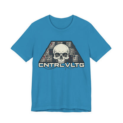 CV Control Voltage - TriBase White - Skull Modular Analog Synth Console Tee — “CNTRL VLTG” Retro Electronic Music T-Shirt