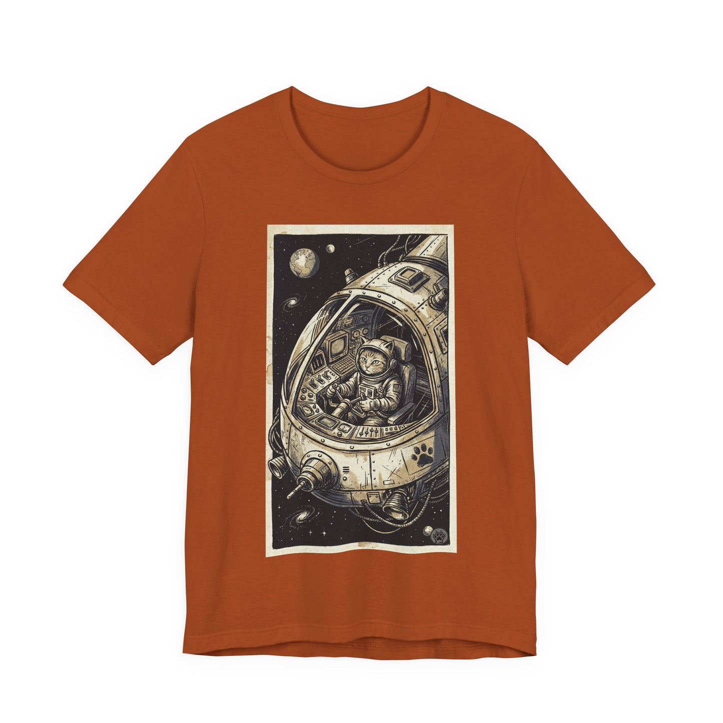SpaceCat - To The Rescue! - Cat Astronaut in Rocket Capsule Graphic Tee – Vintage Style Space Pilot Illustration